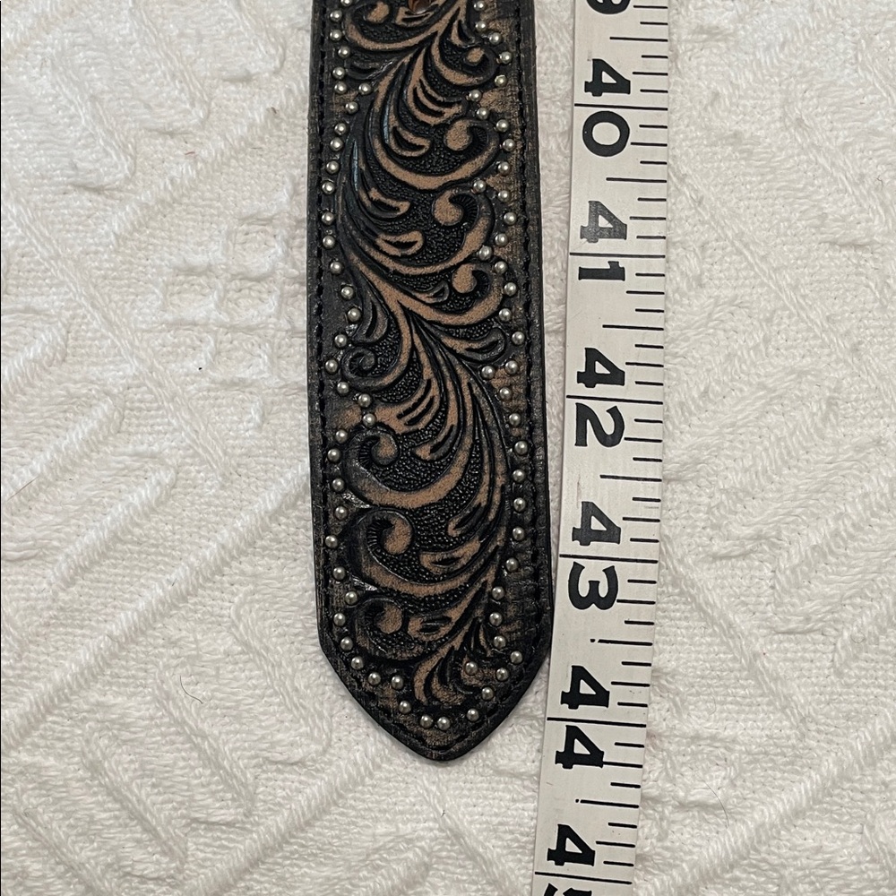 Crystal AB aurora borealis leather tooled western Black Embellished Belt - Picture 14 of 17